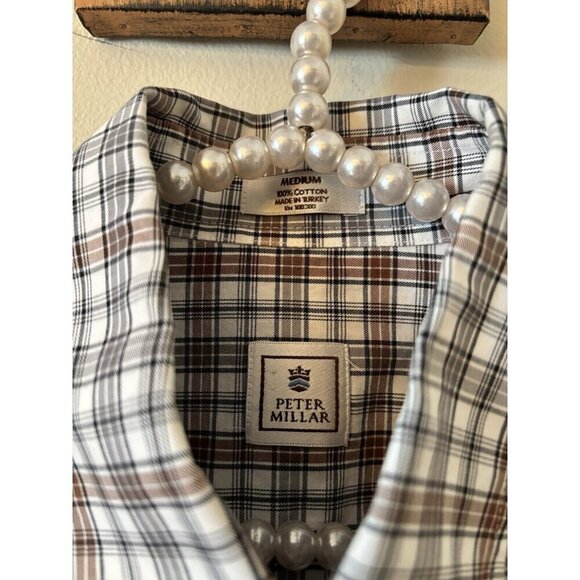 Peter Millar Mens Size M Brown Plaid Long Sleeve Shirt Button Front Cotton - Picture 4 of 4